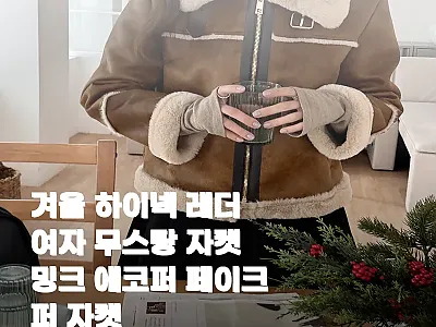 겨울 하이넥 레더 여자 무스탕 자켓  관련 이미지